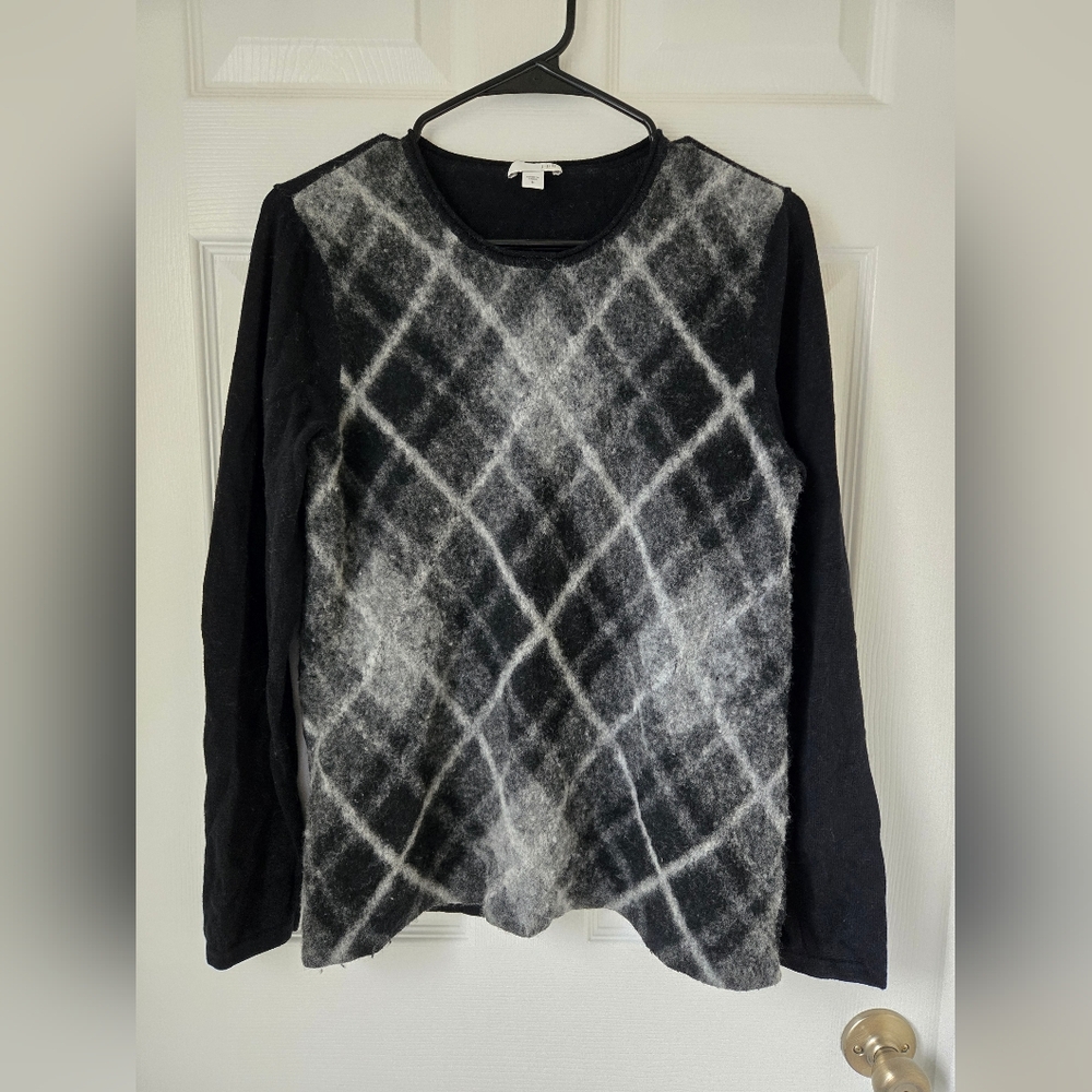 Medium Argyle J. Jill Long Sleeve Fall Dark Academia Sweater Argyle Cardigan